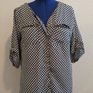 Times Maternity Blouse Blue White Button Up Size L